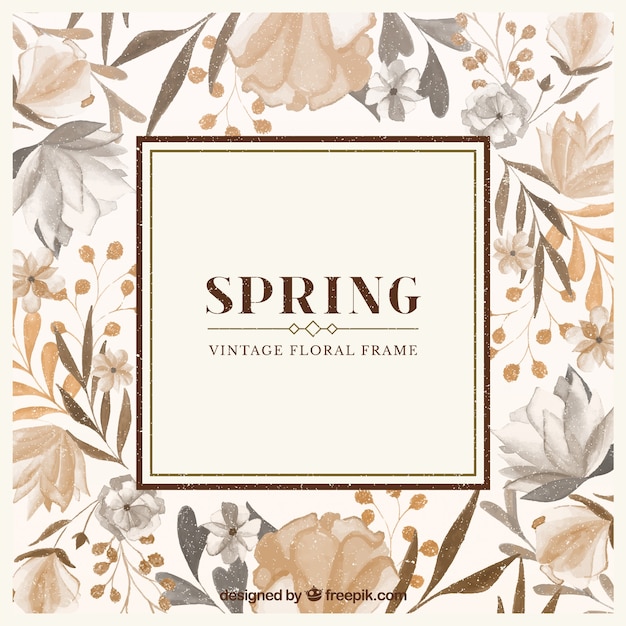 Vecteur gratuit printemps de cadre floral vintage