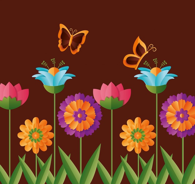 Vecteur gratuit printemps fleurs papillons