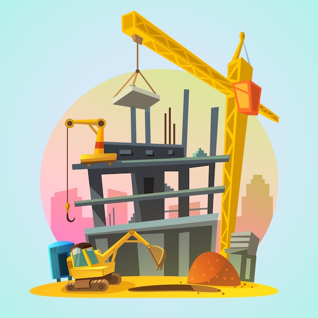 Vecteur gratuit processus de construction de maison avec dessin animé