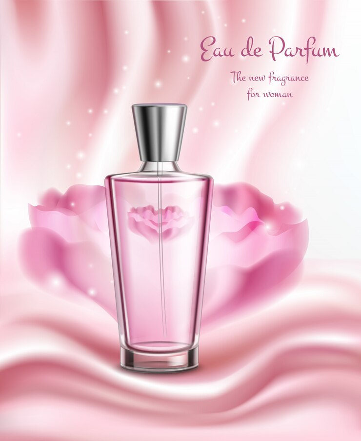 Vecteur gratuit produit de parfum en bouteille en verre avec distributeur