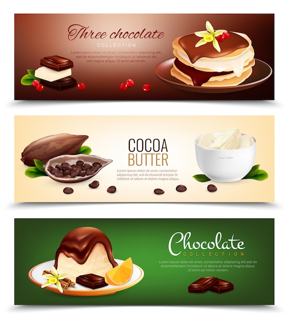 Vecteur gratuit produits chocolat bannières horizontales