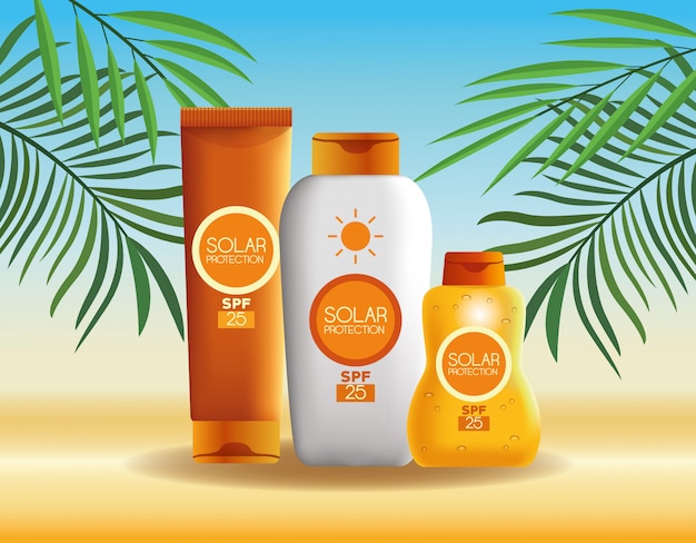 Vecteur gratuit produits de protection solaire pour l'été