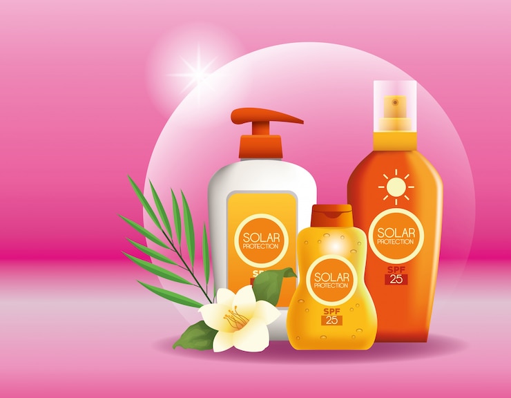 Vecteur gratuit produits de protection solaire pour l&#39;été
