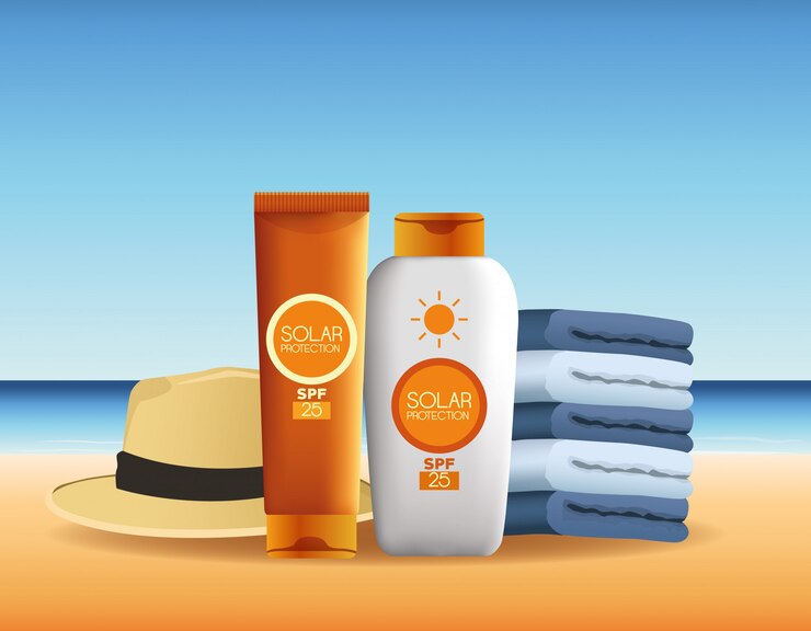 Vecteur gratuit produits de protection solaire pour la publicité d&#39;été