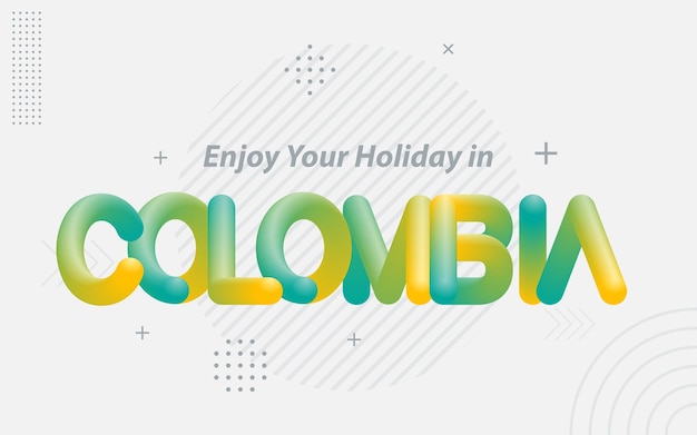 Vecteur gratuit profitez de vos vacances en colombie typographie créative avec effet de mélange 3d illustration vectorielle