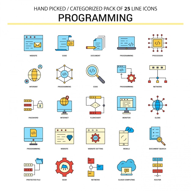 Vecteur gratuit programmation ligne plate icon set