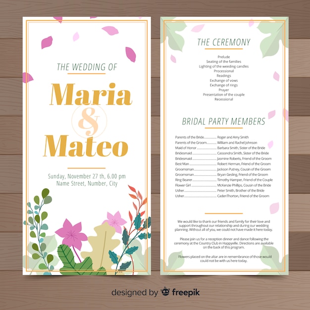 Vecteur gratuit programme de mariage floral