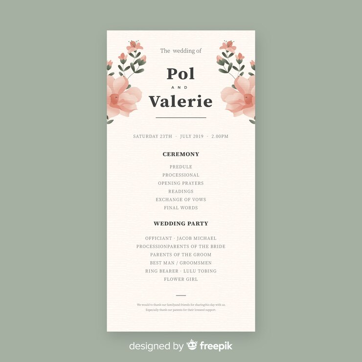 Vecteur gratuit programme de mariage