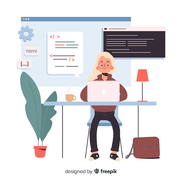 Vecteur gratuit programmeur travaillant au bureau