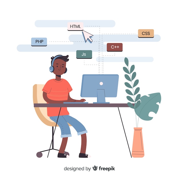 Vecteur gratuit programmeur travaillant au bureau
