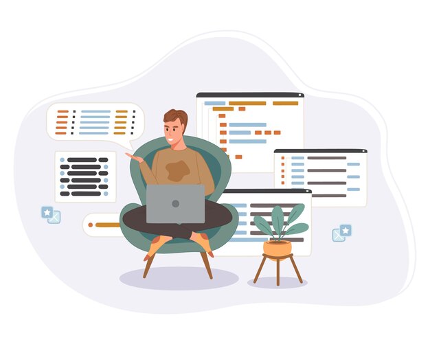 Programmeur travaillant sur le code de développement Web. Ingénieur programmation en python, php et java script sur ordinateur.