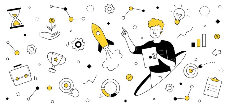 Vecteur gratuit projet de démarrage d'entreprise lance une idée réussie