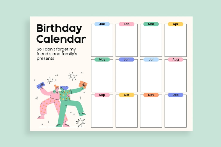 Vecteur gratuit projet de modèle de calendrier d'anniversaire