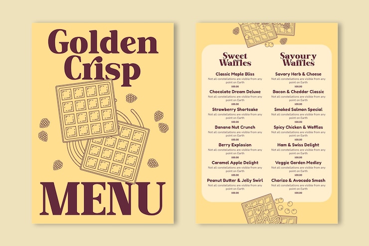 Vecteur gratuit projet de modèle de menu de gaufres
