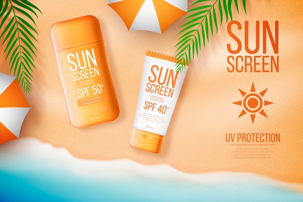 Promo de bouteille de crème solaire réaliste