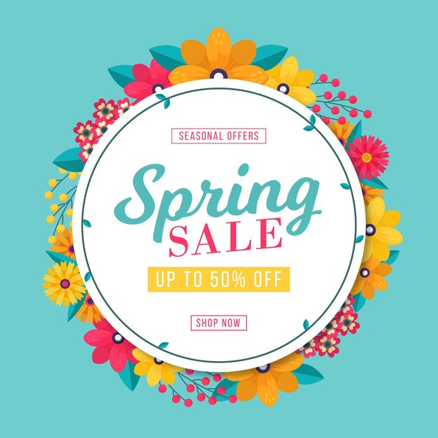 Promo De Soldes De Printemps Plat Avec Cadre Floral