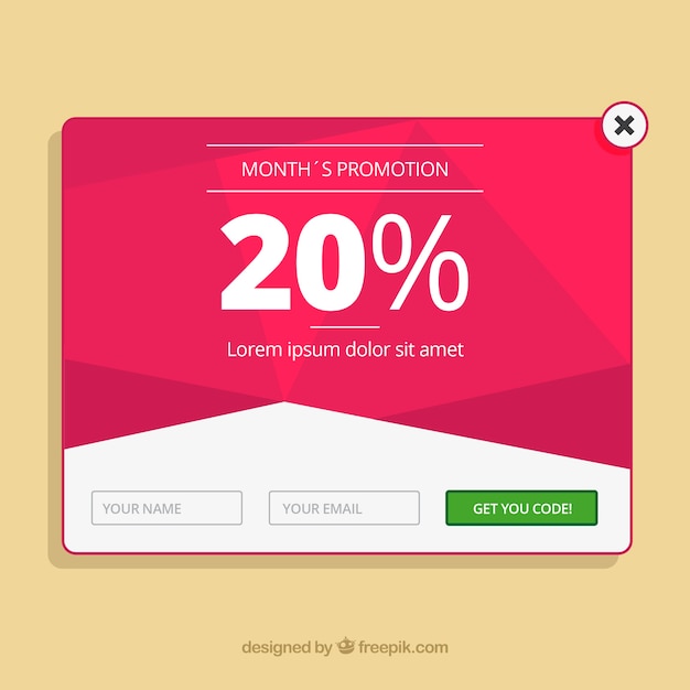 Vecteur gratuit promotion pop up template avec un design plat