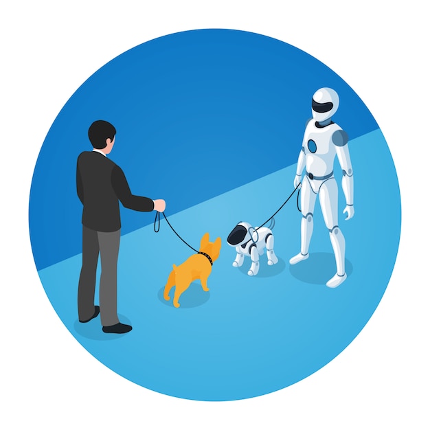 Propriétaire de chien et robot domestique avec chien robot