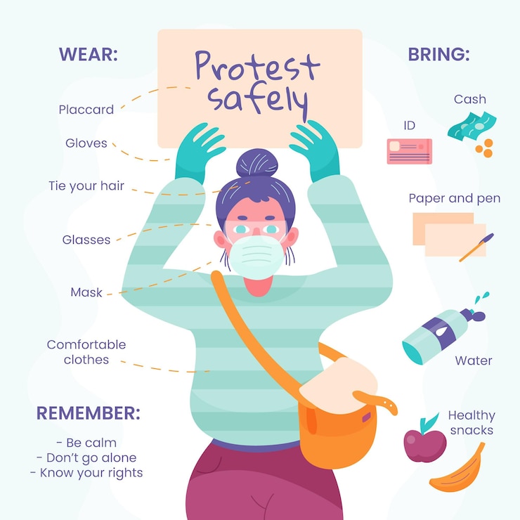 Vecteur gratuit protester en toute sécurité infographique