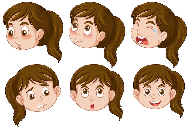 Puberté fille différente collection d'expressions faciales