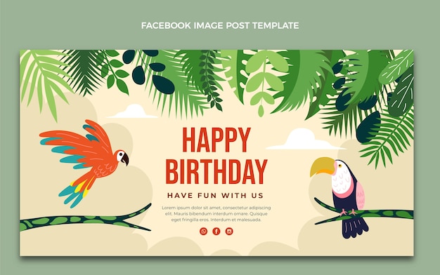 Vecteur gratuit publication facebook d'anniversaire dans la jungle dessinée à la main