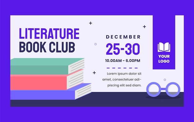 Vecteur gratuit publication facebook du club de lecture design plat