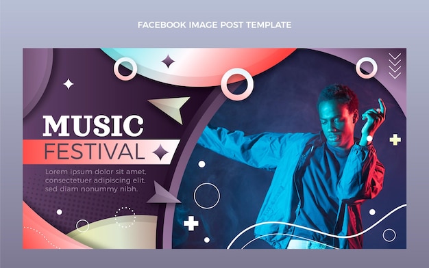 Vecteur gratuit publication facebook du festival de musique coloré dégradé