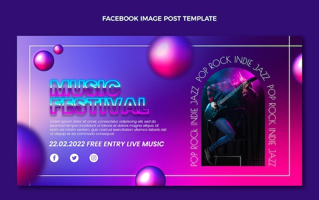 Vecteur gratuit publication facebook du festival de musique à texture dégradée