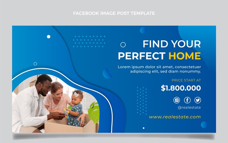 Vecteur gratuit publication facebook de l'immobilier dégradé