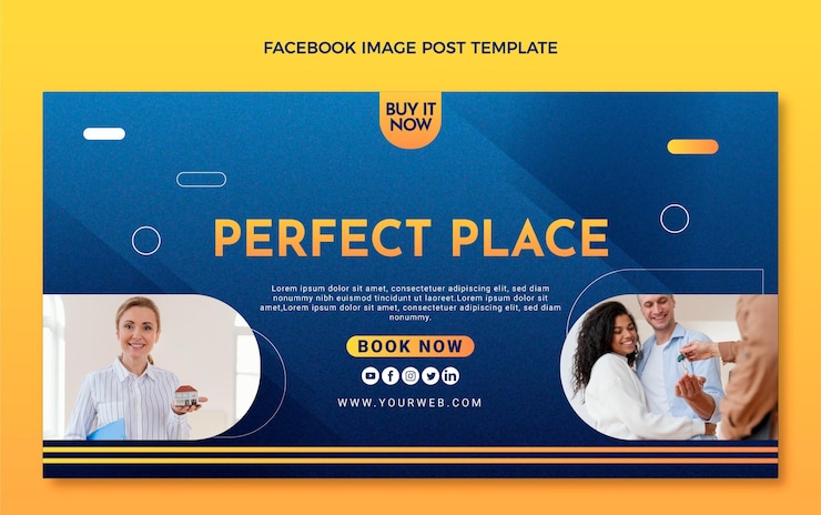 Vecteur gratuit publication facebook de l'immobilier à texture dégradée