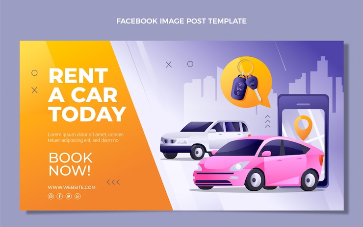 Vecteur gratuit publication facebook de la location de voiture en dégradé