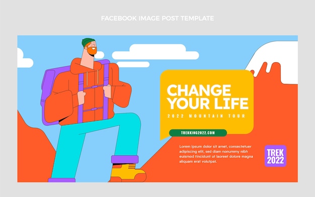 Vecteur gratuit publication facebook de trekking au design plat dessiné à la main