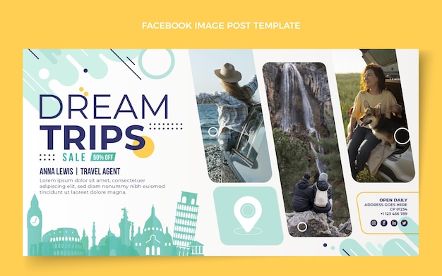 Vecteur gratuit publication facebook de voyage design plat
