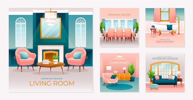 Vecteur gratuit publication instagram de design d'intérieur dégradé