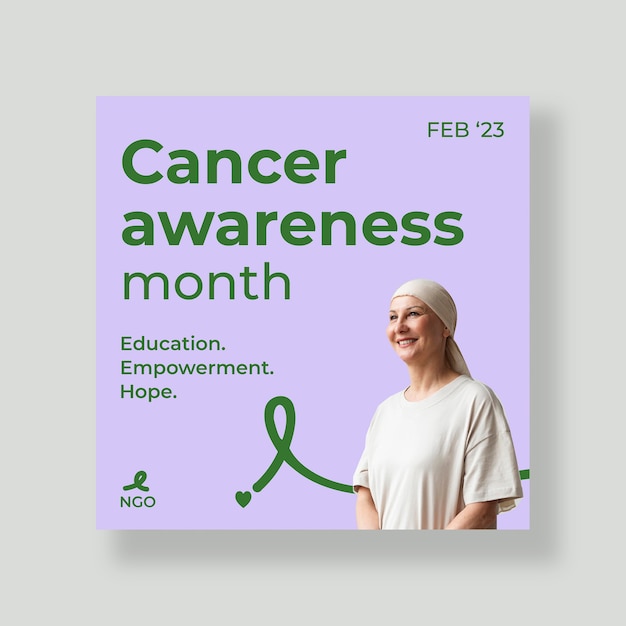 Vecteur gratuit publication instagram du mois de sensibilisation au cancer duotone