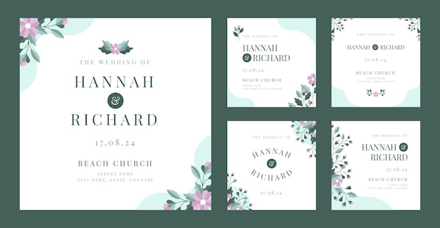 Vecteur gratuit publication instagram de mariage floral design plat