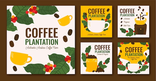 Vecteur gratuit publication instagram de plantation de café dessinée à la main