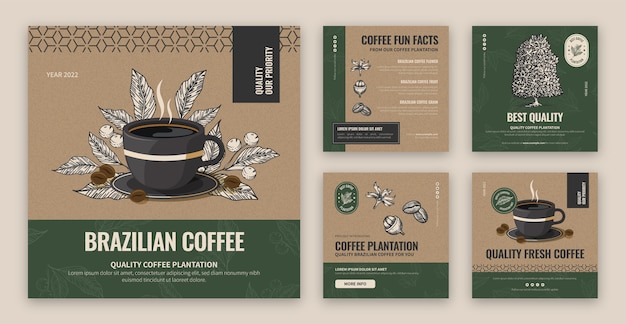 Vecteur gratuit publication instagram de plantation de café de style minimal