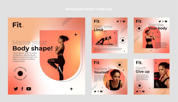 Vecteur gratuit publication instagram de remise en forme dégradée