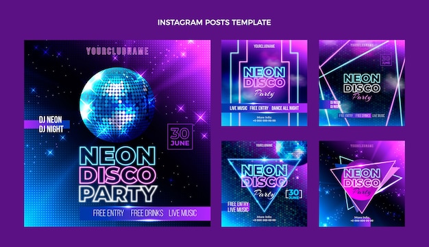 Vecteur gratuit publication instagram de soirée disco néon réaliste