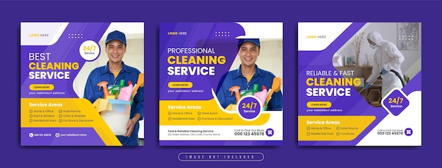 Publication sur les médias sociaux de la promotion des entreprises de service de nettoyage avec logo et icône