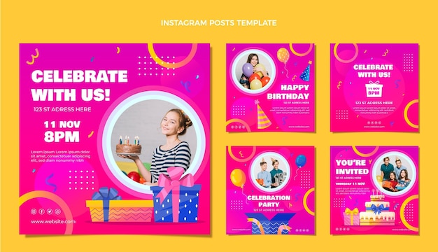 Vecteur gratuit publications instagram d'anniversaire colorées dégradées