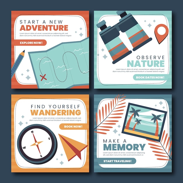 Vecteur gratuit publications instagram d'aventure au design plat