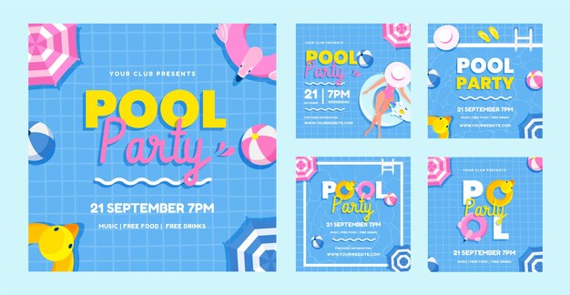 Publications instagram de divertissement de fête à la piscine