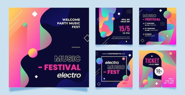 Vecteur gratuit publications instagram du festival de musique dégradé