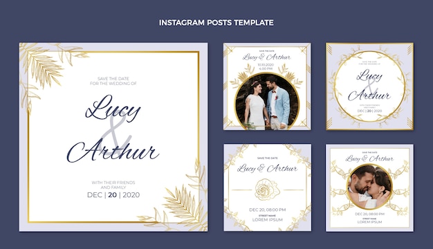 Publications instagram de mariage d'or de luxe réalistes