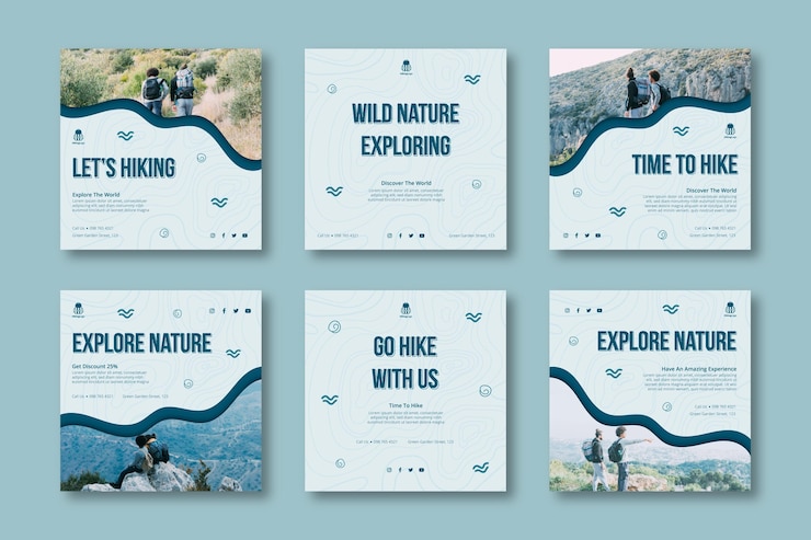 Vecteur gratuit publications instagram de randonnée