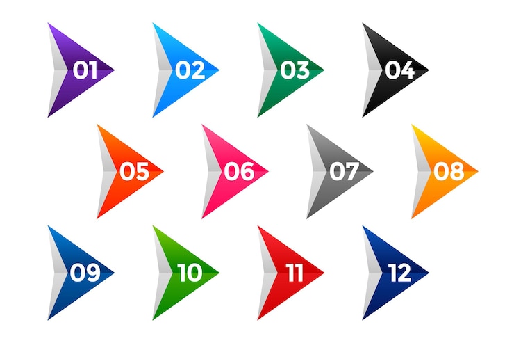 Vecteur gratuit puce numérotée directionnelle de un à douze