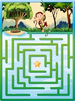 Vecteur gratuit puzzle labyrinthe avec singe dans la jungle