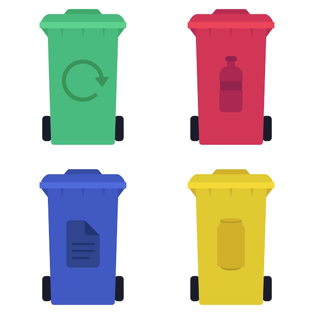 Vecteur gratuit quatre bacs de tri des déchets différents